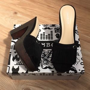 Black velvet clog heels